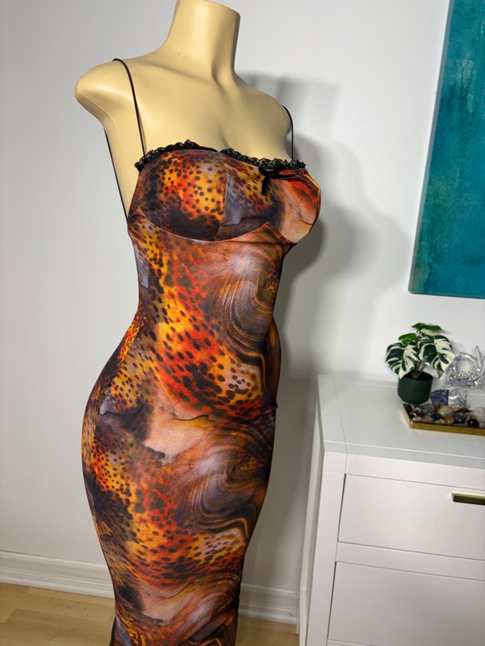 Sleeveless Midi Bodycon Dress in Multi-Color Animal Print - Picture 3 of 10